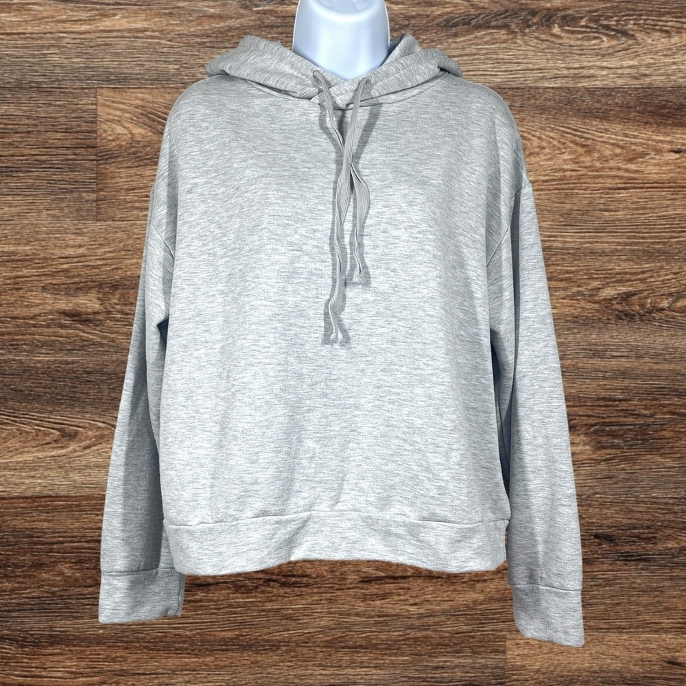Quince SuperSoft Fleece Hoodie Womens M Heather Gray Relaxed Cropped